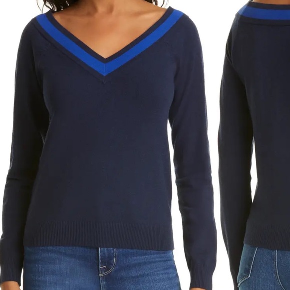 LAGENCE Antionette V Neck Pullover Blue Long Sleeve Sweater XXS - Picture 5 of 15